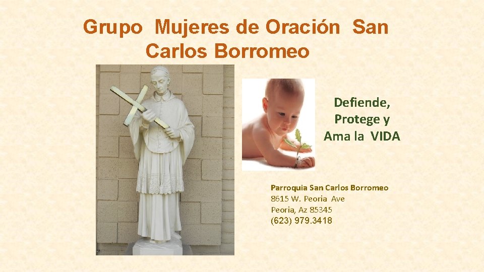 Grupo Mujeres de Oración San Carlos Borromeo Defiende, Protege y Ama la VIDA Parroquia