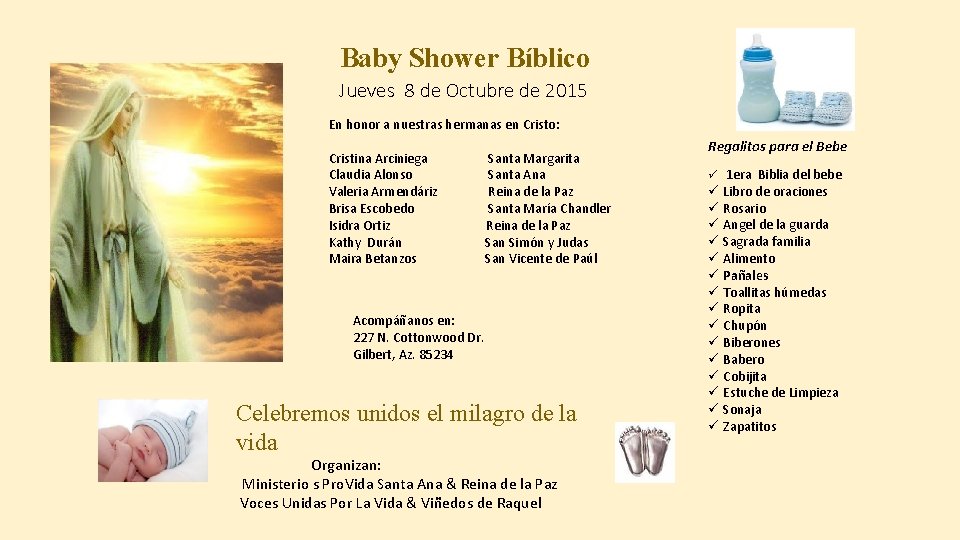 Baby Shower Bíblico Jueves 8 de Octubre de 2015 En honor a nuestras hermanas