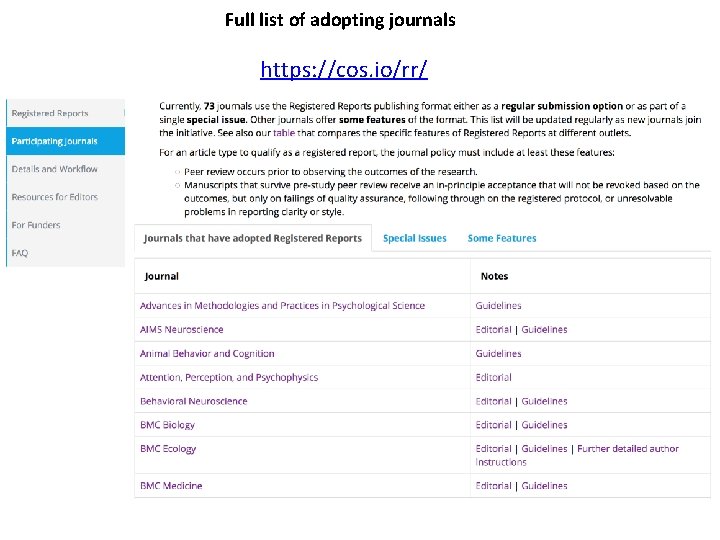 Full list of adopting journals https: //cos. io/rr/ 