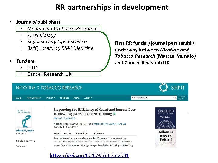 RR partnerships in development • Journals/publishers • Nicotine and Tobacco Research • PLOS Biology