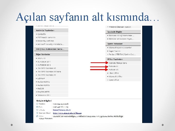 Açılan sayfanın alt kısmında… 