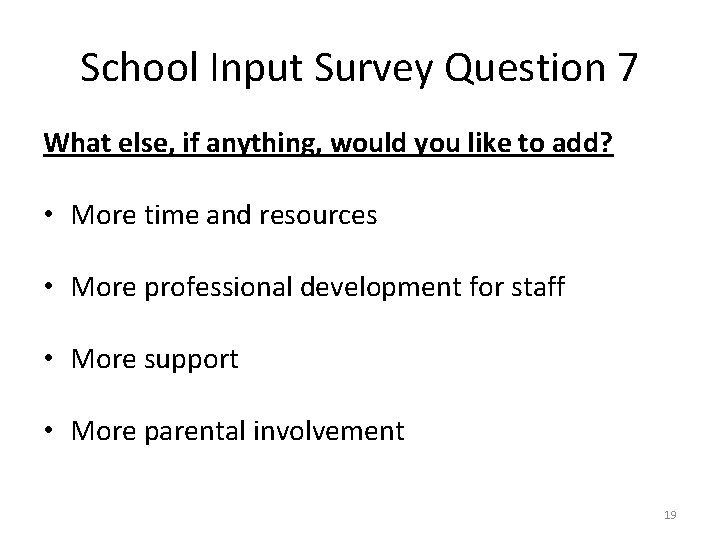 School Input Survey Question 7 What else, if anything, would you like to add?