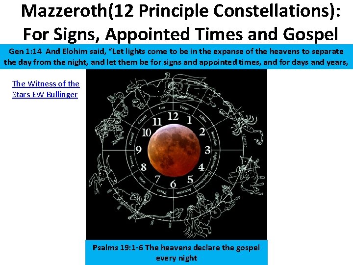Mazzeroth(12 Principle Constellations): For Signs, Appointed Times and Gospel Gen 1: 14 And Elohim
