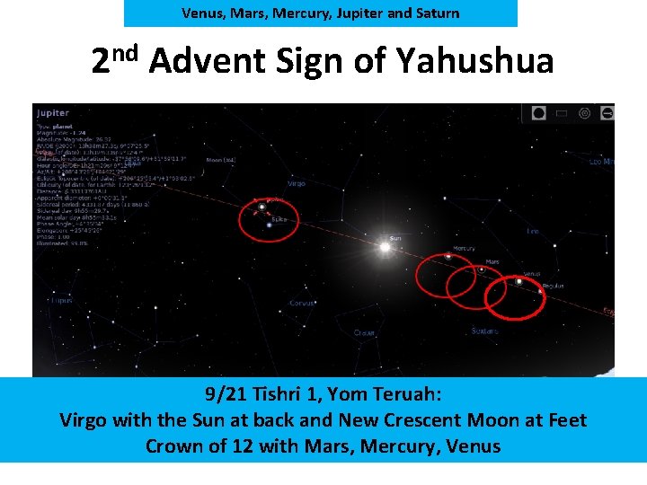 Venus, Mars, Mercury, Jupiter and Saturn 2 nd Advent Sign of Yahushua 9/21 Tishri