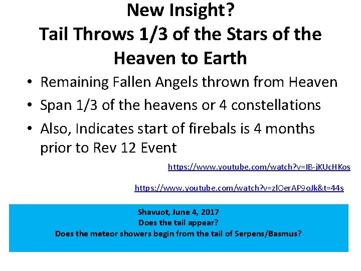 New Insight? Tail Throws 1/3 of the Stars of the Heaven to Earth •