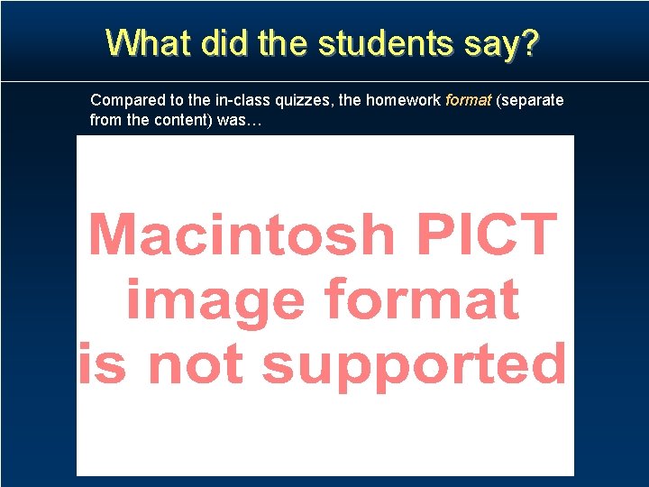 What did the students say? Compared to the in-class quizzes, the homework format (separate What did the students say? Compared to the in-class quizzes, the homework format (separate