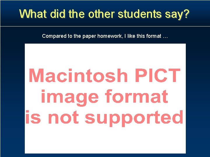 What did the other students say? Compared to the paper homework, I like this What did the other students say? Compared to the paper homework, I like this