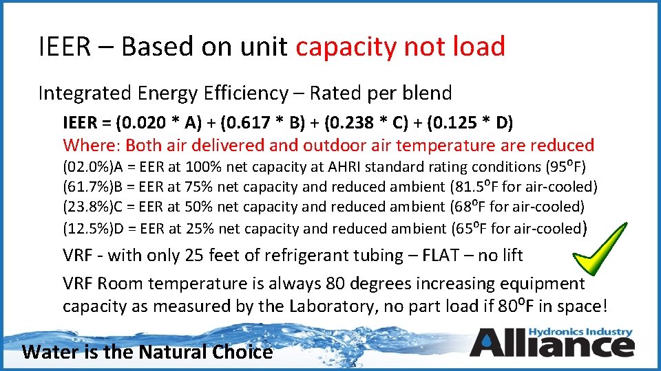 IEER – Based on unit capacity not load Integrated Energy Efficiency – Rated per