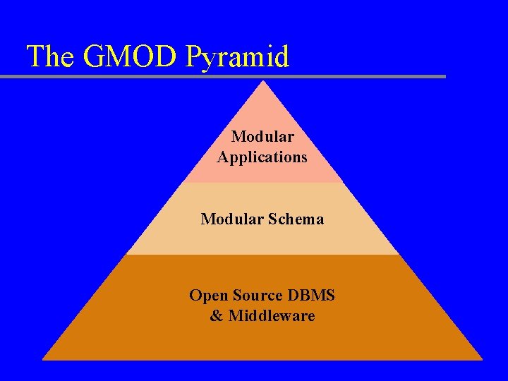 The GMOD Pyramid Modular Applications Modular Schema Open Source DBMS & Middleware 