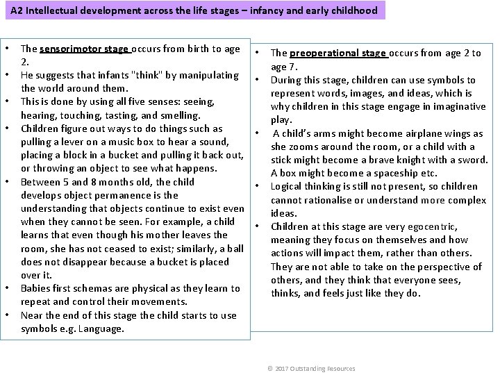 A 2 Intellectual development across the life stages – infancy and early childhood •