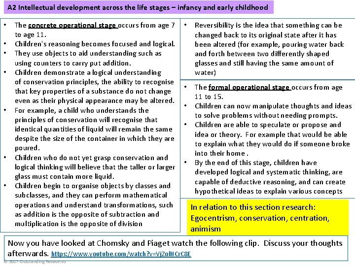 A 2 Intellectual development across the life stages – infancy and early childhood •