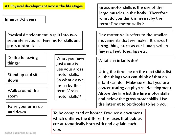 A 1 Physical development across the life stages Infancy 0 -2 years Physical development