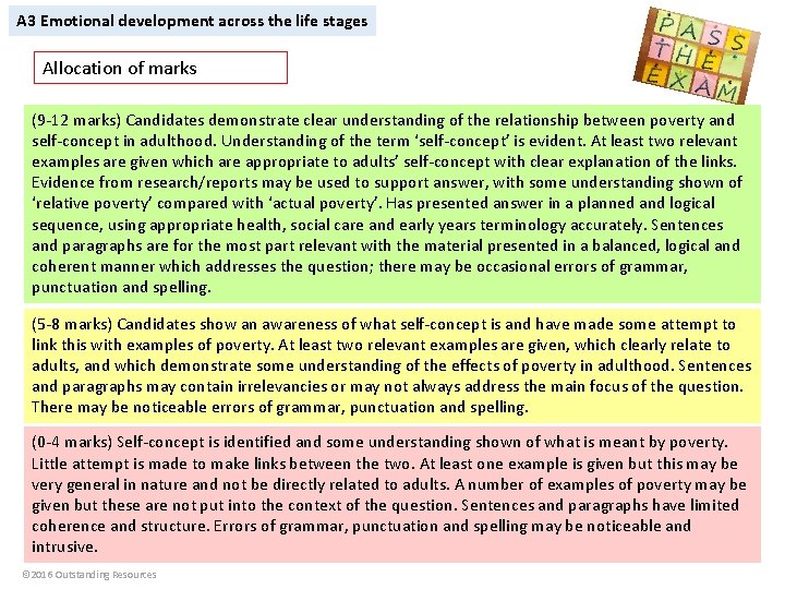 A 3 Emotional development across the life stages Allocation of marks (9 -12 marks)