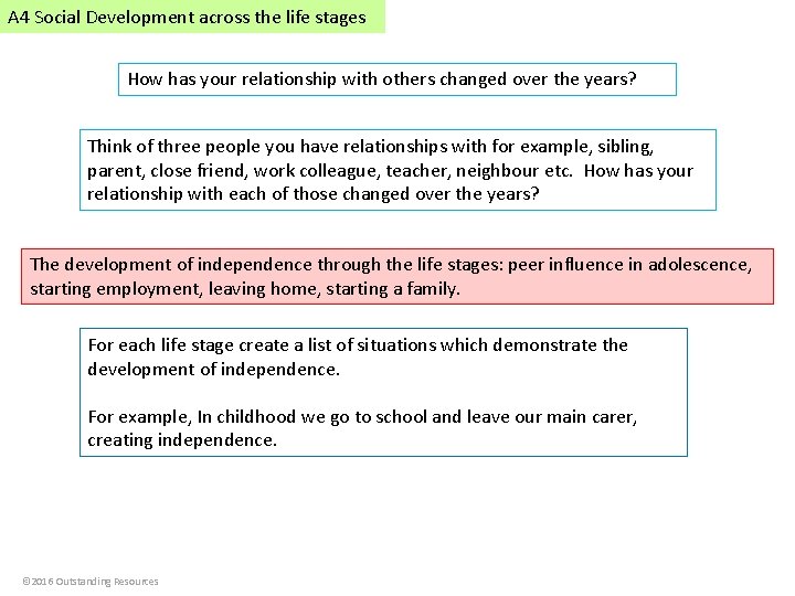 A 4 Social Development across the life stages How has your relationship with others