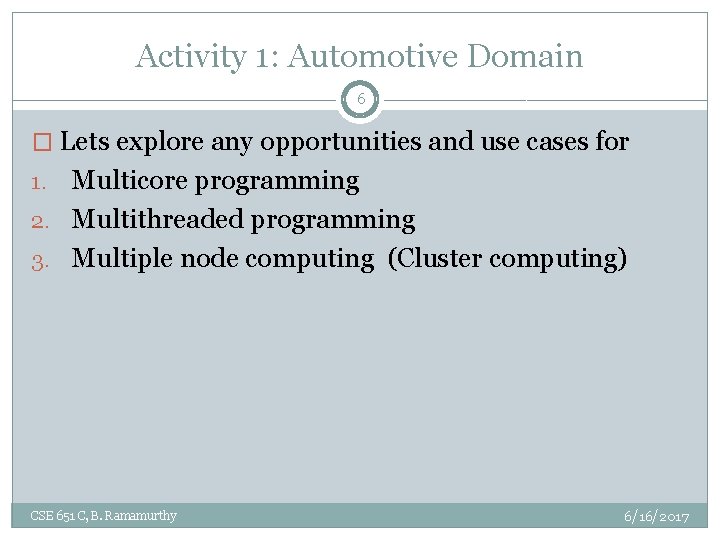 Activity 1: Automotive Domain 6 � Lets explore any opportunities and use cases for