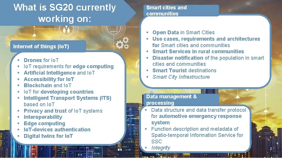 What is SG 20 currently working on: Internet of things (Io. T) § §