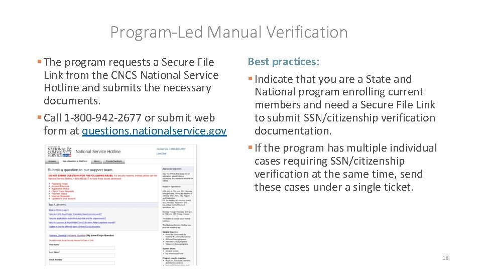 Program-Led Manual Verification The program requests a Secure File Link from the CNCS National