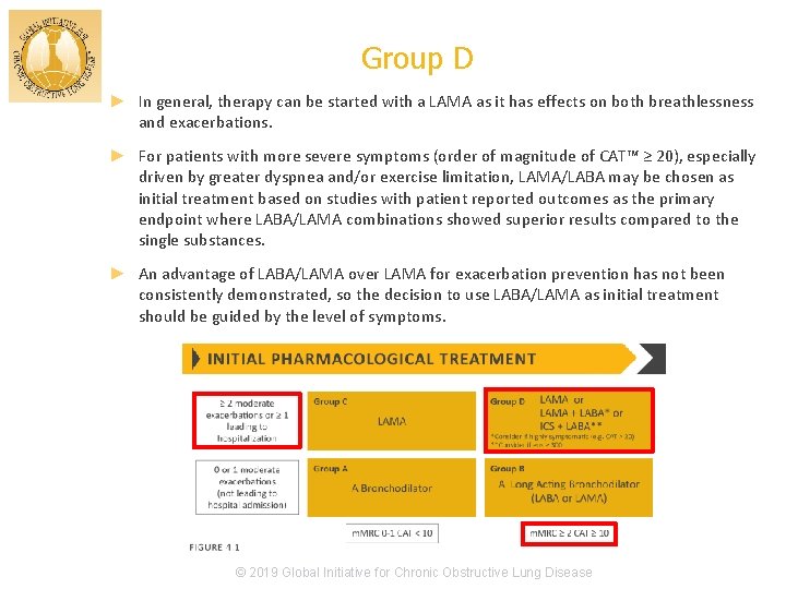 Group D ► In general, therapy can be started with a LAMA as it