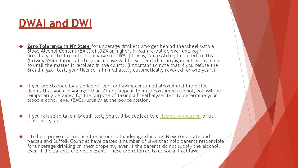 DWAI and DWI Zero Tolerance in NY State for underage drinkers who get behind