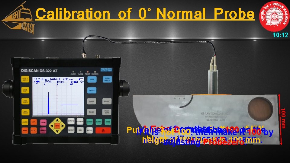 Calibration of 0˚ Normal Probe 10: 12 31. 2 db 00. 5 RANGE 200