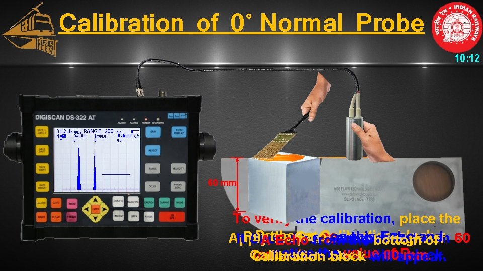 Calibration of 0˚ Normal Probe 10: 12 31. 2 db 00. 5 RANGE 200