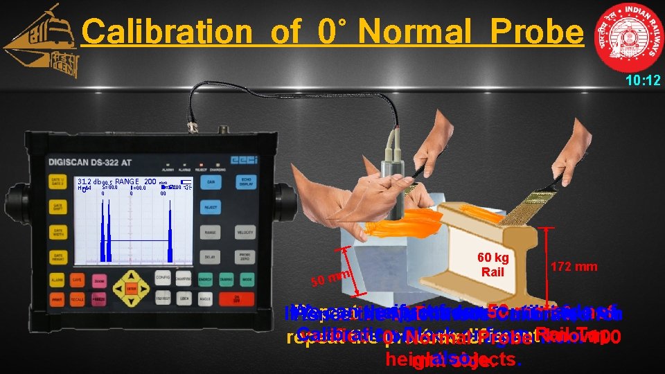 Calibration of 0˚ Normal Probe 10: 12 31. 2 db 00. 5 RANGE 200