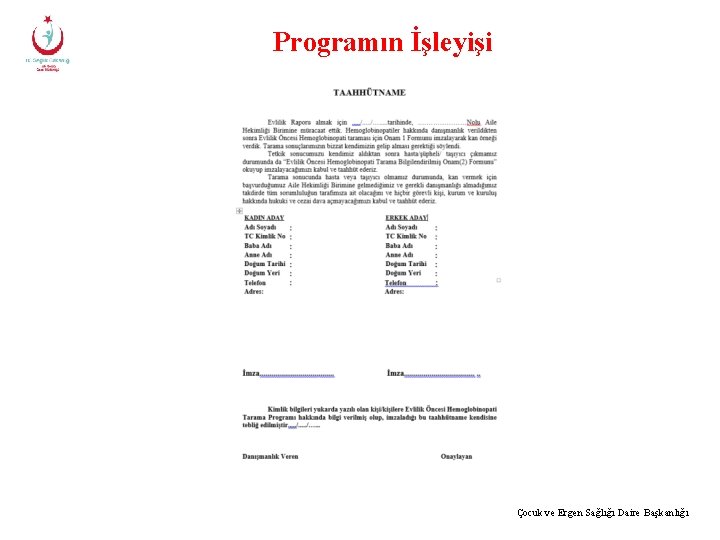 Programın İşleyişi Çocuk ve Ergen Sağlığı Daire Başkanlığı 