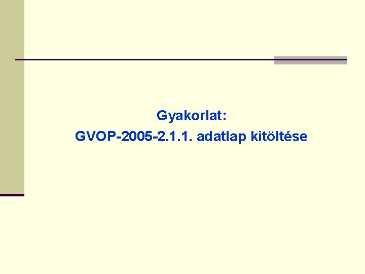 Gyakorlat: GVOP-2005 -2. 1. 1. adatlap kitöltése 