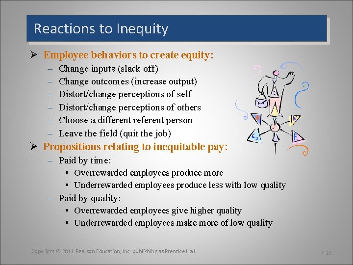 Reactions to Inequity Ø Employee behaviors to create equity: – – – Change inputs