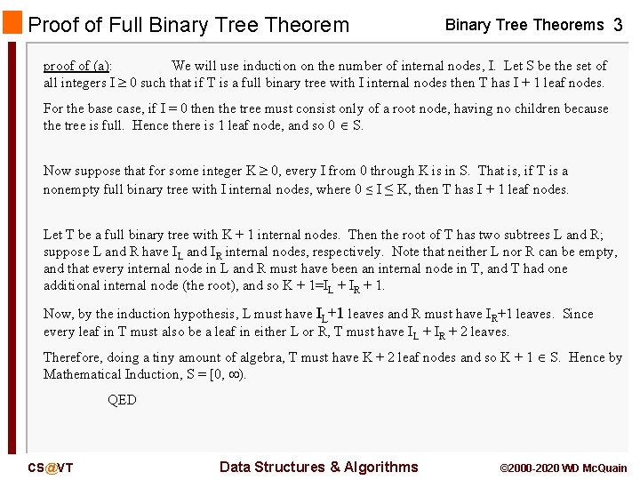 Proof of Full Binary Tree Theorems 3 proof of (a): We will use induction