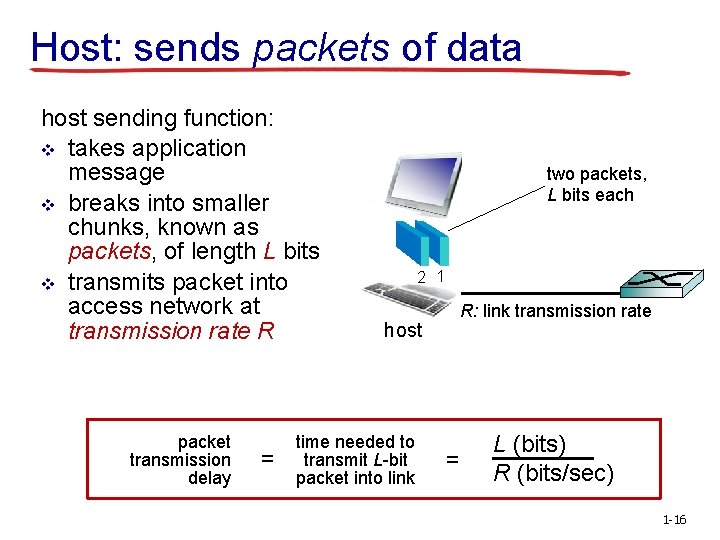 Host: sends packets of data host sending function: v takes application message v breaks