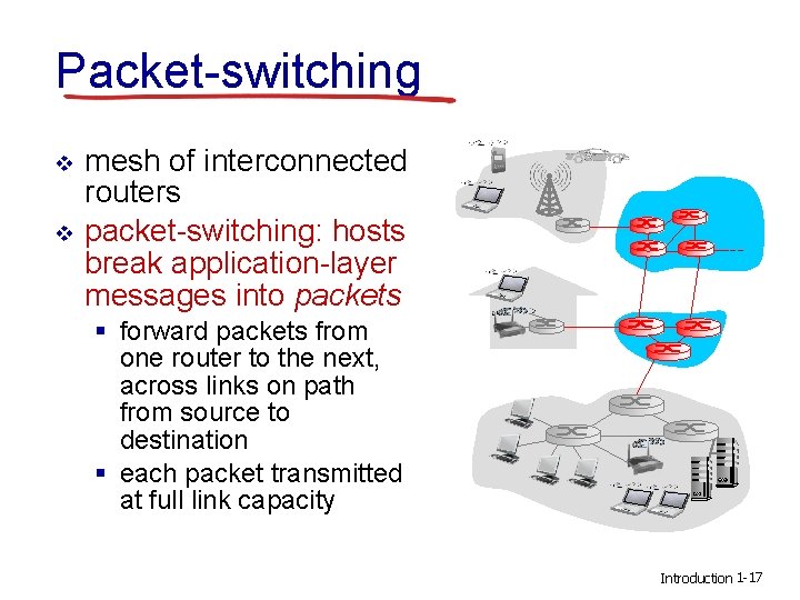 Packet-switching v v mesh of interconnected routers packet-switching: hosts break application-layer messages into packets