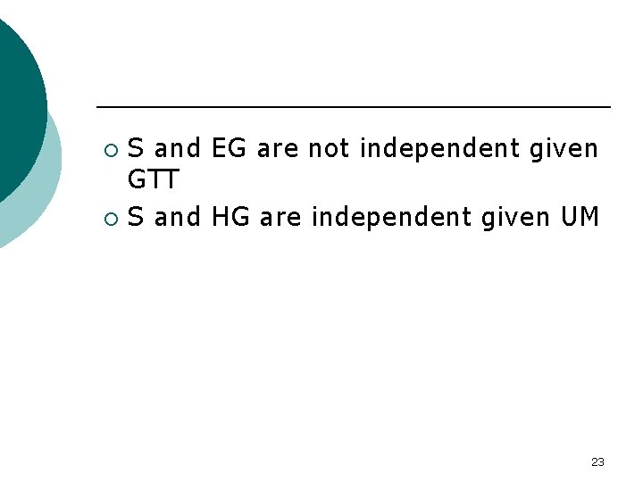 S and EG are not independent given GTT ¡ S and HG are independent