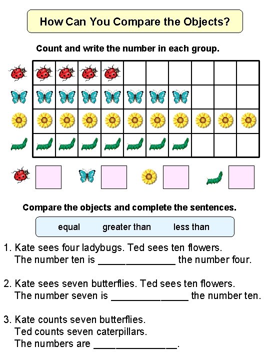 How Can You Compare the Objects? Count and write the number in each group.