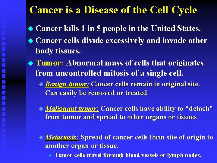 Cancer is a Disease of the Cell Cycle u Cancer kills 1 in 5
