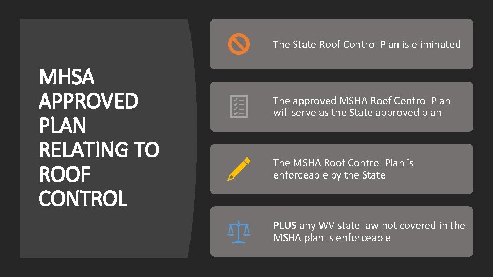 The State Roof Control Plan is eliminated MHSA APPROVED PLAN RELATING TO ROOF CONTROL