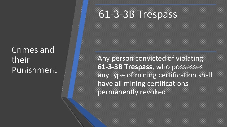 61 -3 -3 B Trespass Crimes and their Punishment Any person convicted of violating