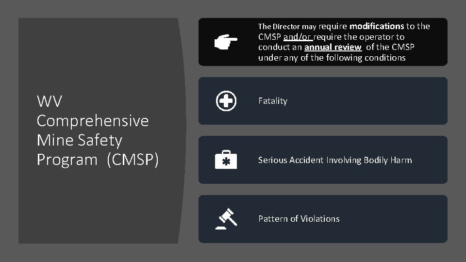 The Director may require modifications to the CMSP and/or require the operator to conduct