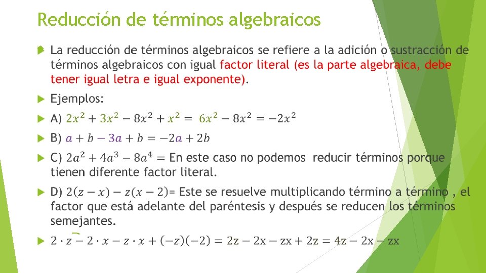 Reducción de términos algebraicos 