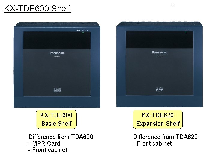 KX-TDE 600 Shelf KX-TDE 600 Basic Shelf Difference from TDA 600 - MPR Card