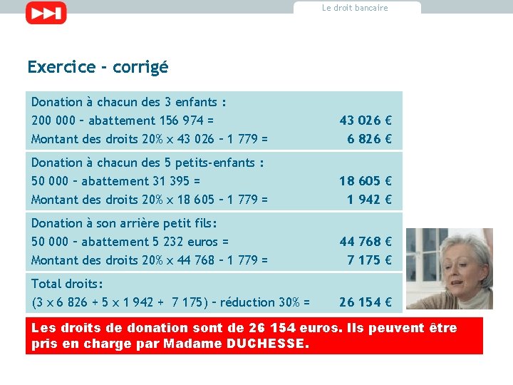 Le droit bancaire Exercice - corrigé Donation à chacun des 3 enfants : 200