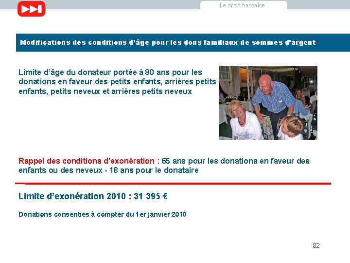 Le droit bancaire Modifications des conditions d’âge pour les dons familiaux de sommes d'argent