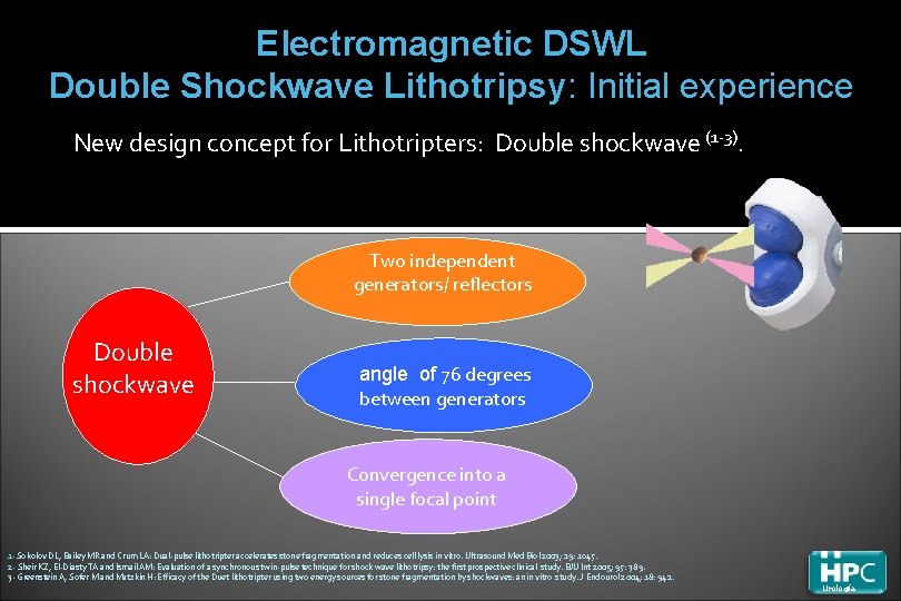 Electromagnetic DSWL Double Shockwave Lithotripsy: Initial experience New design concept for Lithotripters: Double shockwave