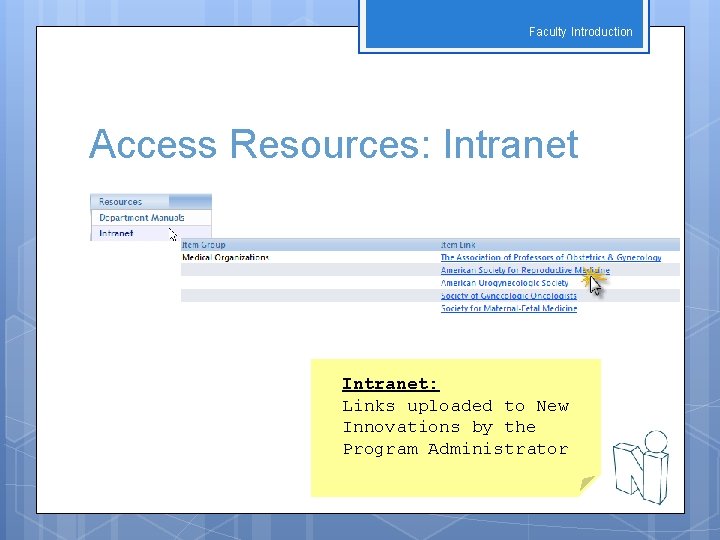 Faculty Introduction Access Resources: Intranet: Links uploaded to New Innovations by the Program Administrator
