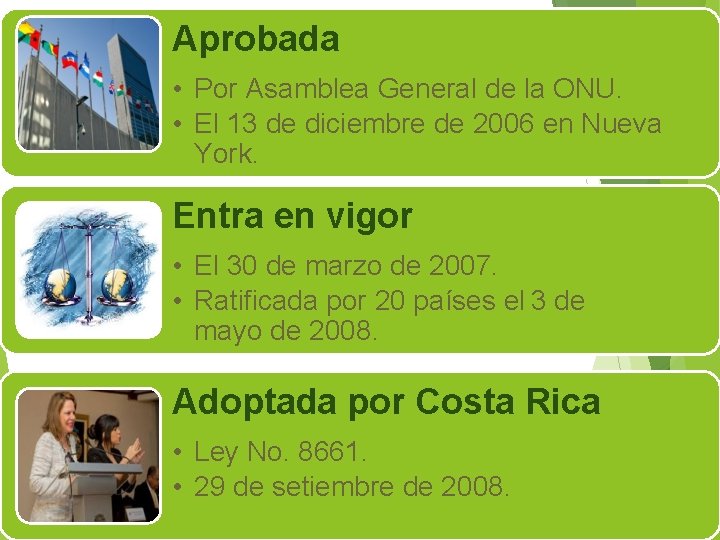 Aprobada • Por Asamblea General de la ONU. • El 13 de diciembre de Aprobada • Por Asamblea General de la ONU. • El 13 de diciembre de
