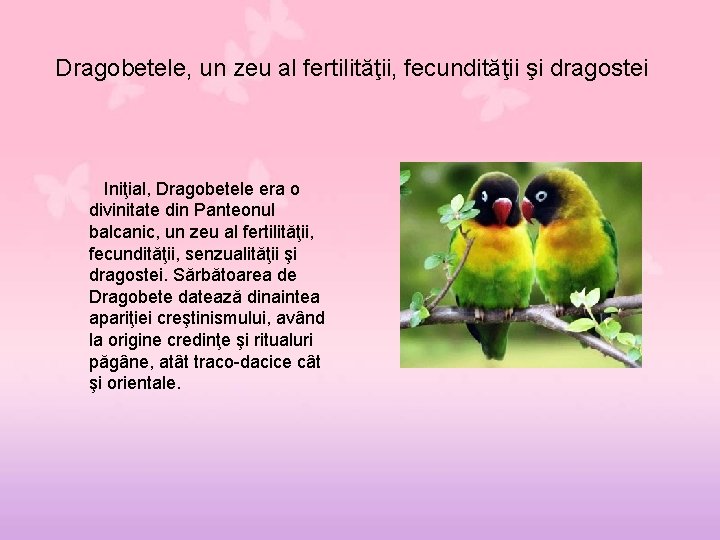 Dragobetele, un zeu al fertilităţii, fecundităţii şi dragostei Iniţial, Dragobetele era o divinitate din