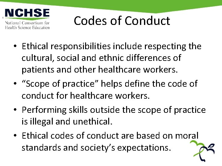 Codes of Conduct • Ethical responsibilities include respecting the cultural, social and ethnic differences