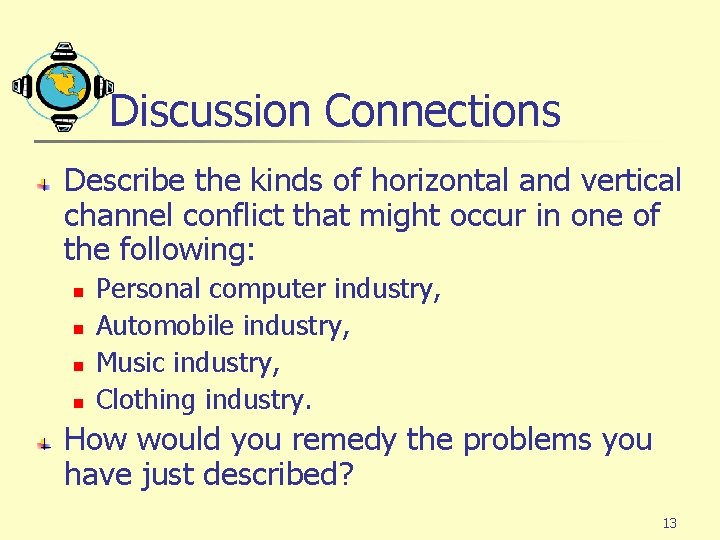 Discussion Connections Describe the kinds of horizontal and vertical channel conflict that might occur