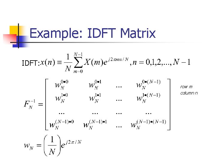Example: IDFT Matrix IDFT: row m column n Example: IDFT Matrix IDFT: row m column n