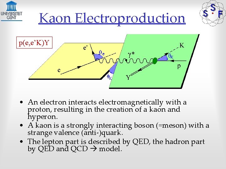 Kaon Electroproduction p(e, e’K)Y • An electron interacts electromagnetically with a proton, resulting in